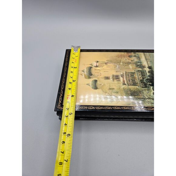 Hand Painted Russian Church Scene Lacquer Box Signed  7" x 5" Black and Red - Picture 10 of 11